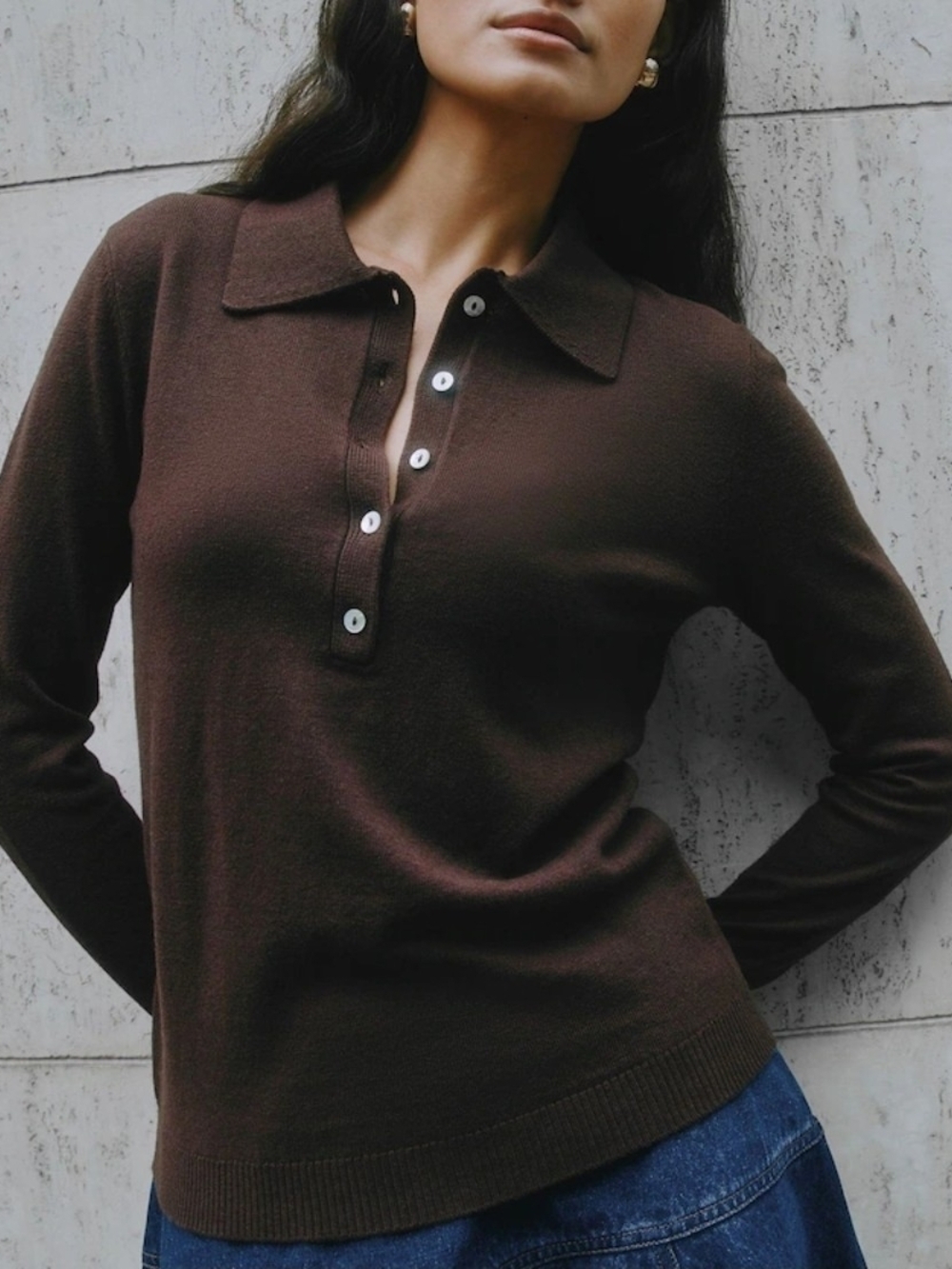 LCW Vision Women's Polo Neck Knit Sweater Brown Size M